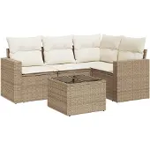 vidaXL 5-delige Loungeset met kussens poly rattan beige