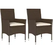 vidaXL Tuinstoelen 2 st met kussens poly rattan bruin