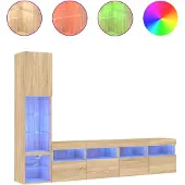 vidaXL 4-delige Tv-wandmeubelset met LED bewerkt hout sonoma eiken