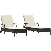 vidaXL Ligstoelen 2 st met kussens poly rattan zwart