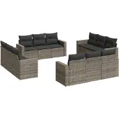 vidaXL 12-delige Loungeset met kussens poly rattan grijs