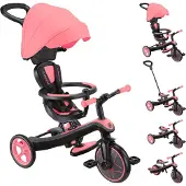 Globber EXPLORER TRIKE 4-in-1 – Kinderwagen, driewieler en loopfiets, 10/8,5 inch, TPR-zitting, in hoogte verstelbaar, koraalroze