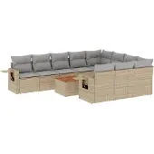 vidaXL 11-delige Tuinset met kussens poly rattan beige