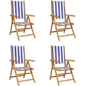 vidaXL Tuinstoelen 4 st verstelbaar massief hout en stof blauw en wit