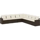 vidaXL 9-delige Loungeset met kussens poly rattan bruin