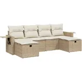 vidaXL 6-delige Loungeset met kussens poly rattan beige