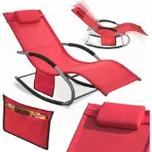 SoBuy OGS28-Rx2 Ligstoelen Set van 2 – Rood – 143x57x85 cm – Ergonomische Schommelstoelen met Hoofdsteun en Zijvak