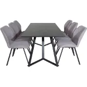 Ebuy24 MarinaBLBL eethoek eetkamertafel zwart en 6 Gemma eetkamerstal grijs.