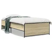 vidaXL Bedframe bewerkt hout en metaal sonoma eikenkleurig 90x200 cm