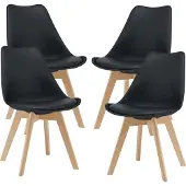 En.casa Eetkamerstoel 'Fläten', set van 4, gestoffeerde stoel, kunstleer, zwart