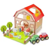 Woet Houten Speelgoedboerderij - Compleet met Dieren, Boeren en Tractor - Boerderij Speelset - Rollenspel Speelgoed - Vanaf 3 Jaar