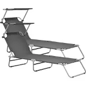Casa.pro Ligbed met luifel Argozelo 186x55x24 cm set van 2 donkergrijs