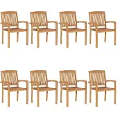 vidaXL Tuinstoelen stapelbaar 8 st met kussens massief teakhout