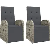Syfax Tuinstoelen 2 st verstelbaar met kussens poly rattan grijs