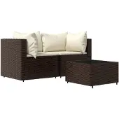 Syfax 3-delige Loungeset met kussens poly rattan bruin