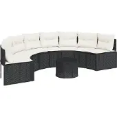 Syfax Tuinbank met tafel en kussens halfrond poly rattan zwart