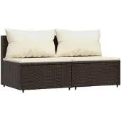 Syfax Tuinmiddenbanken met kussens 2 st poly rattan bruin