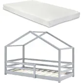 En.casa Kinderbed Knätten grenen met matras 90x200 cm lichtgrijs