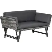 Outsunny -Rattansofa-Stahl, PE-Rattan, Polyester-129L x 63B x 67H cm-Grau