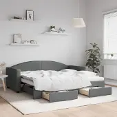 Prolenta Maison Exclusive - Uittrekbaar dagbed met lades, donkergrijs, 90x190 cm, gestoffeerd