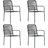 Syfax Tuinstoelen 4 st katoenen touw en staal zwart