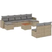 vidaXL 10-delige Loungeset met kussens poly rattan beige