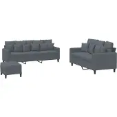 vidaXL 3-delige Loungeset met kussens fluweel donkergrijs