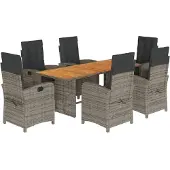 vidaXL 7-delige tuinset met kussens, grijs, polyrotan