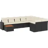 vidaXL 10-delige Loungeset met kussens poly rattan zwart