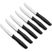 Arcos NOVA BESTEKSET - Set van 6 tafelmessen met getande lemmet en afgeronde punt, ideaal voor het snijden van gerechten aan tafel.