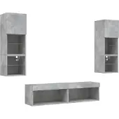 vidaXL 6-delige Tv-wandmeubelset met LED bewerkt hout betongrijs