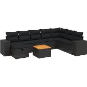 vidaXL 9-delige tuinmeubelset met kussens, zwart, polyrotan