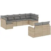 vidaXL 9-delige Loungeset met kussens poly rattan beige