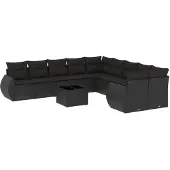 vidaXL 11-delige Loungeset met kussens poly rattan zwart