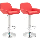 CLP Set van 2 barkrukken Braga, bekleed met kunstleer, draaibaar en in hoogte verstelbaar | Kleur: rood, frame: chroom