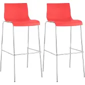 CLP Set van 2 barkrukken, model Hover, kunststof zitting, onderstel met 4 poten. Kleur: rood. Onderstel: chroom