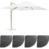 Oviala - Parasol van 3x3m en 4 verzwaarde tegels met wit houten effect - Brescia