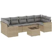 vidaXL 8-delige Loungeset met kussens poly rattan beige