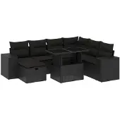 vidaXL 8-delige tuinmeubelset met kussens, zwart, polyrotan