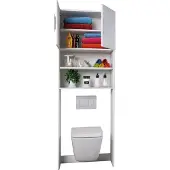 VCM Houten WC Toiletplank | Toilet Superstructuur | Overbouwkast | Garderobe | Afmetingen ca. B. 64 x H. 190 x D. 25 cm - Tota's