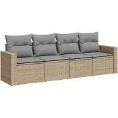 vidaXL 4-delige Loungeset met kussens poly rattan beige