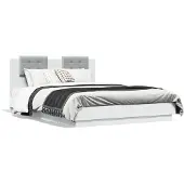 vidaXL Bedframe met hoofdeinde, wit, 150x200 cm, houtvezel