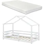 En.casa Kinderbed Knätten grenen huisbed met matras 90x200 cm wit
