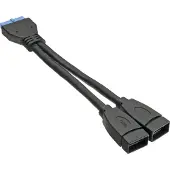 InLine 33445I USB 3.0 adapterkabel, 2x A-connector (vrouwelijke) naar stekker met pinnetjes, 19-polig