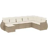 vidaXL 8-delige Loungeset met kussens poly rattan beige