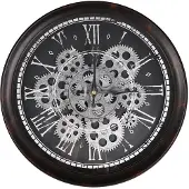 By Lille Vilde wandklok, hangend, industrieel design, rond, met tandwielmechanisme, Loft-stijl, zwart met zilverkleurige elementen, 35 cm