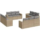 vidaXL 12-delige Loungeset met kussens poly rattan beige
