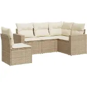 vidaXL 5-delige Loungeset met kussens poly rattan beige