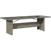vidaXL Tuintafel met glazen blad 240x90x75 cm poly rattan grijs