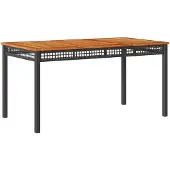 vidaXL Tuintafel 140x80x75 cm poly rattan en acaciahout zwart